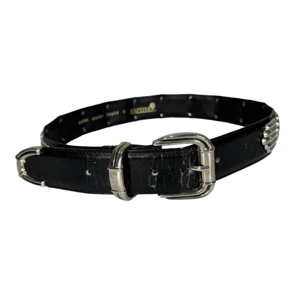 Vintage Captiva Black Leather Silver Metal Embellished Belt Small Western Boho - Picture 1 of 6
